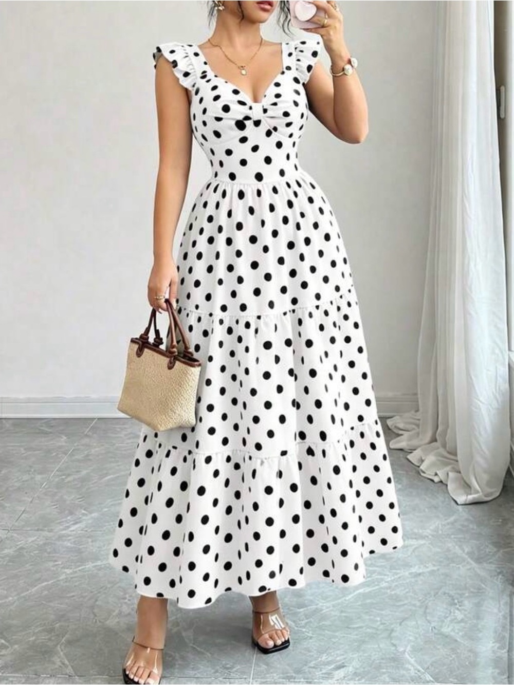 White & Black Polka Dot Maxi Dress - Women